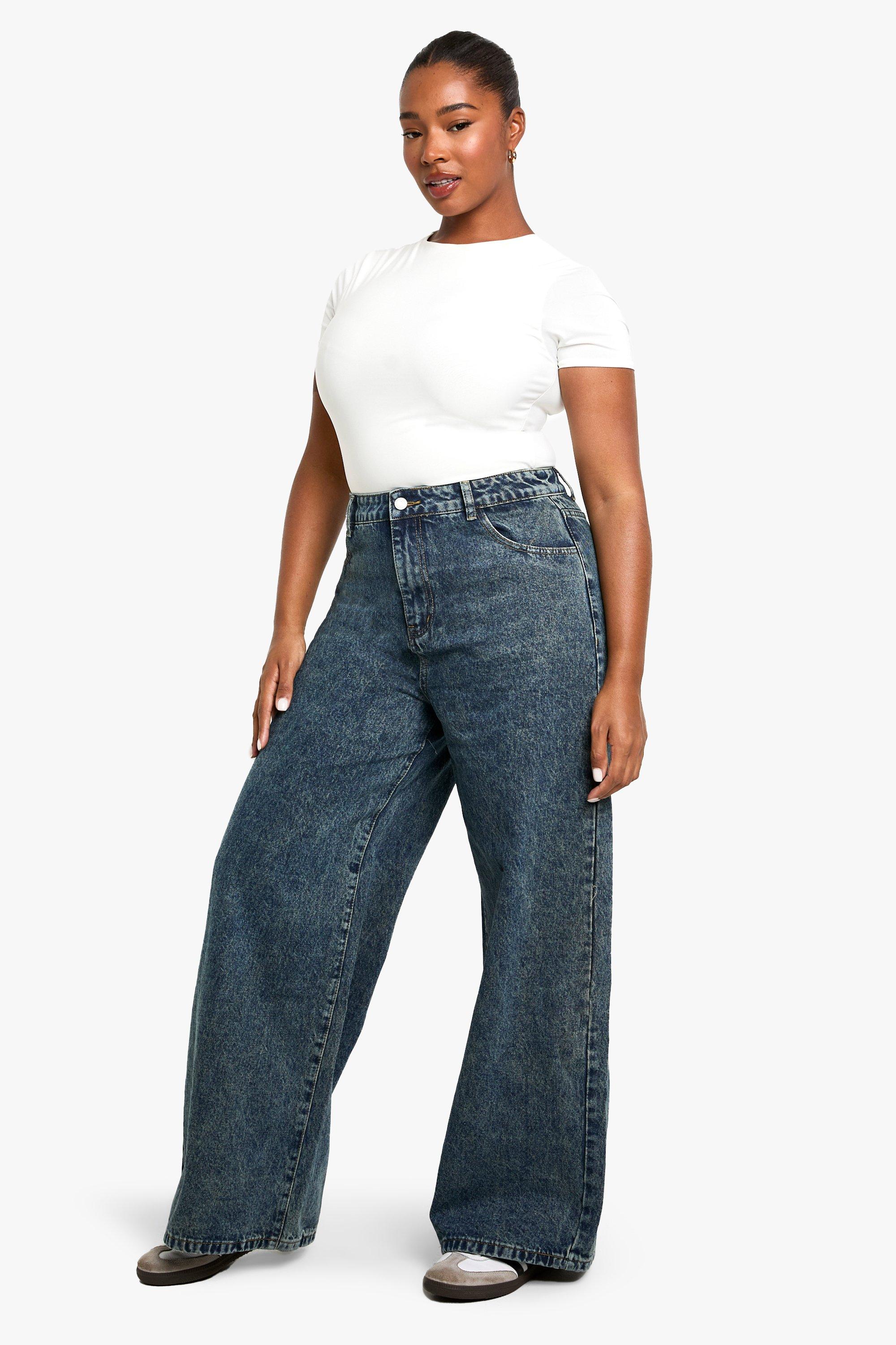Boohoo Basics Plus Basics High Waisted Super Wide Leg Jeans